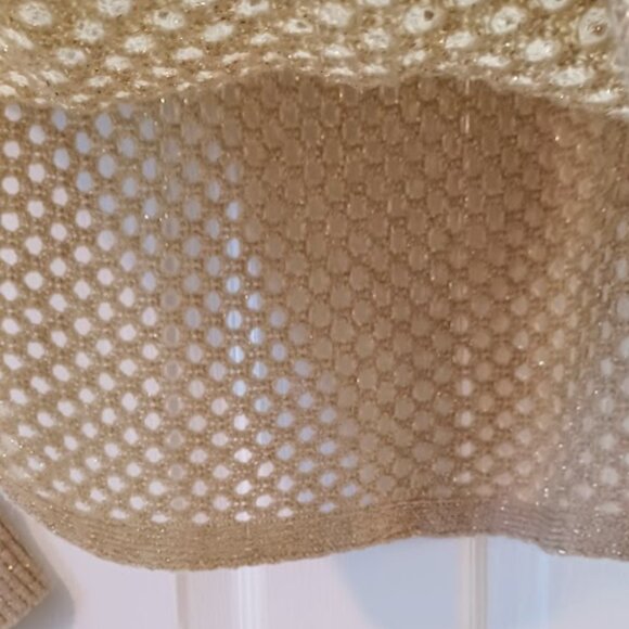 APT 9 Tan Crochet Hollow out scoop neck long sleeve top w/gold sparkles size XL - Picture 6 of 10